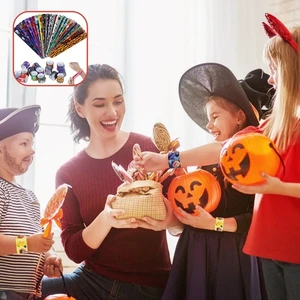 48pcs Halloween Slap Bracelets Assorted Snap Bracelets Wristbands with 24 stmKe - Picture 1 of 12