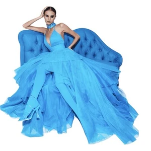 ALICE & OLIVIA Doja dress blue aqua tulle gown 2 ball v-neck formal evening NWT - Picture 1 of 17