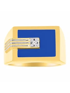 Rylos Yellow Gold Plated Silver Simulated Blue Quartz & Diamond Ring - Picture 1 of 3