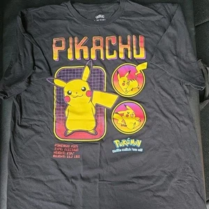 Pokémon Sz. XL Black Pikachu Stats Tee Anime All Seasons Catch Em All - Picture 1 of 4