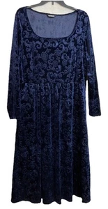 BloomChic Velvet Floral Burnout Maxi Dress Whimsigoth Navy Sheer 14-16 Stretch - Picture 1 of 6