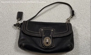 Women's Black Leather Coach Wristlet 8x5" - Picture 1 of 7