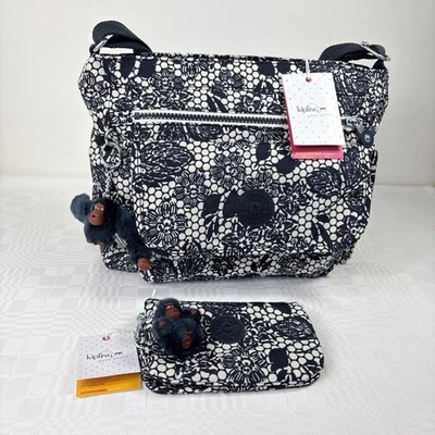 Brandneu mit Etikett Kipling ABSTRAKT Schultertasche & Handtasche matt Affe & Baby Don Affe Blumenmuster - Bild 1 von 4