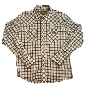Wrangler Hemd Herren XL braun weiß kariert Retro Western Pearl Snap Langarm - Bild 1 von 5