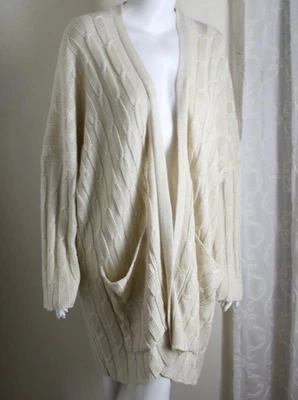 Eskandar O/S бежевый натуральный тяжелый кабель струящийся 37» длинный кардиган свитер вязаный - Изображение 1 из 4