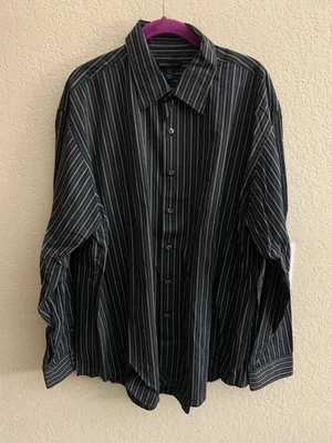 Van Heusen Black / Gray Striped Button Up Shirt Size 17 - Image 1 of 4