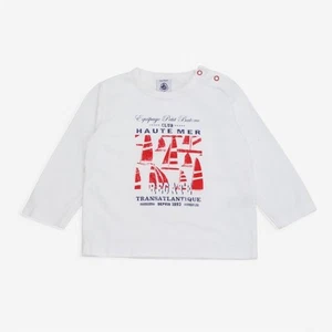 Petit Bateau, T-Shirt Ls White With Red Logo, 9-12 Months B190D6BC3102/1 - Picture 1 of 6