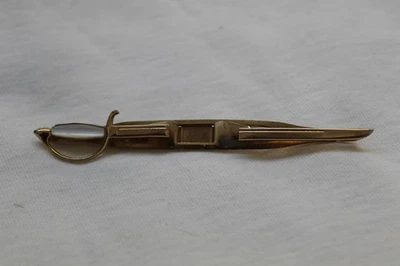 Swank Sword Tie Clip Bar MOP Clasp Gold Tone Mens Vintage Mother of Pearl Handle - Image 1 of 3