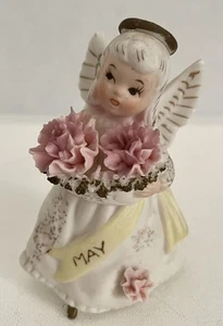 Vintage Lefton Mayo Cumpleaños Ángel 3332 Faja Amarilla Flores Rosa 4" Cerámica - Imagen 1 de 4