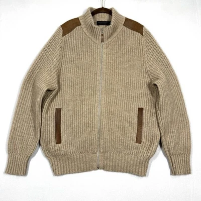 Merino Mink Sweater Mens Large Full Zip Cardigan New Zealand Possom Wool Leather - Image 1 of 4