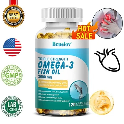 BCUELOV Omega 3 Fischöl Kapseln Hochfest 3600mg EPA & DHA Hohe Absorption