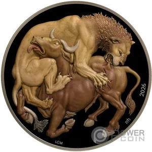 LION VS BULL Colored 2 Oz Moneda Plata 25$ Liberia 2026 - Imagen 1 de 2