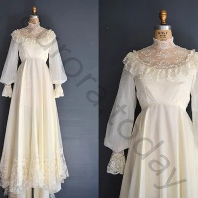 Свадебные платья с высоким воротником длинные рукава кружевные аппликации полная длина свадебные платья - Изображение 1 из 4