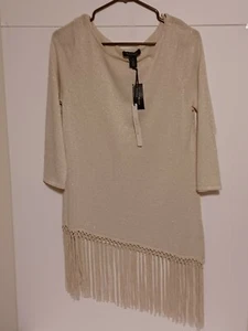 White House Black Market schwarze 3/4 Arm Fransen PO Bluse Größe M - Bild 1 von 5