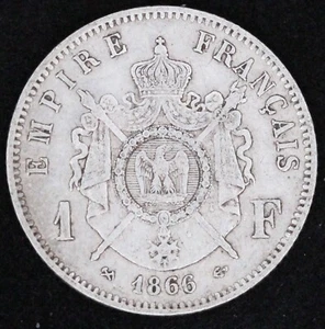 FRANCE NAPOLEON III 1 FRANC 1866 K ARGENT - Imagen 1 de 2