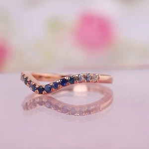 1.20Ct Round Cut Simulated Sapphire Wedding Eternity Ring 14K Rose Gold Plated - Picture 1 of 4