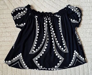 First and I Top Hängerchen Bluse Carmen-Ausschnitt Schulterfrei schwarz-weiß - Bild 1 von 5
