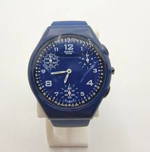 Swatch 2001 Thincro Outrage SUYN100 Blue Chrono Swiss Quartz Watch New Battery - Picture 1 of 10