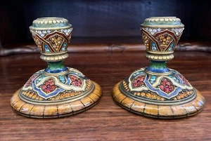 JAY STRONGWATER ARABESQUE ENAMEL CRYSTAL TAPER CANDLE STICK HOLDER SET of 2 - Picture 1 of 23