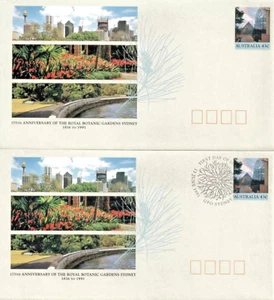 1991 175th Anniversary Royal Botanic Gardens Sydney 43c PSE. 1 x FDI & 1 Blank - Picture 1 of 4