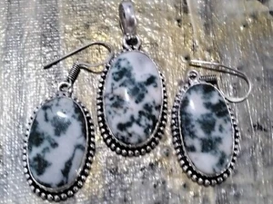 Pendientes y colgante 925 S/s, piedra manchada verde, franqueo gratuito, vendedor de oz (1) - Imagen 1 de 3