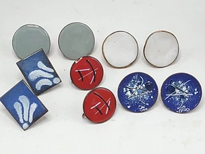 Vintage 5 Piece Lot Screw Back Earrings Enamel on Copper Various Shapes/Colors - Picture 1 of 5