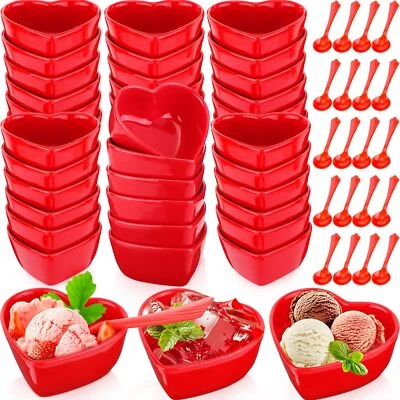 FillTouch 36 piezas Cuenco de cerámica en forma de corazón para San Valentín con 60 cucharas de plástico Foto 1 de 4