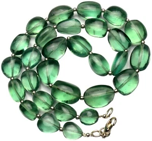 Emerald Green Fluorite Gem Beads 17" Necklace 9 to 15 mm Size Beads - Picture 1 of 5