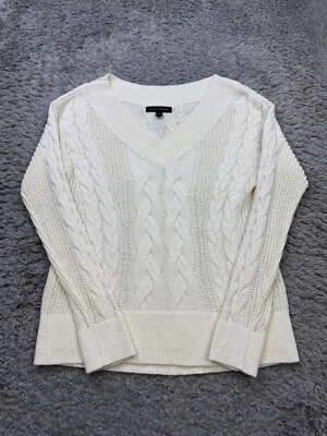 Banana Republic Sweater Women Small Ivory Hemp Blend Chunky Cable Knit Fisherman - Image 1 of 4