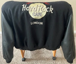 Vintage Hard Rock Cafe London Leather Bomber Jacket Men Medium Black 80-90's - Picture 1 of 10