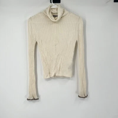 Alexander Wang XS LS Ribbed Turtleneck Blouse Italian Crystal Embellished Classy - Изображение 1 из 4