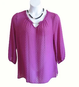 NEW Chiffon SHIRT Tunic Top Size XL 14 16 Pullover Blouse Textural Ribbon Violet - Picture 1 of 8