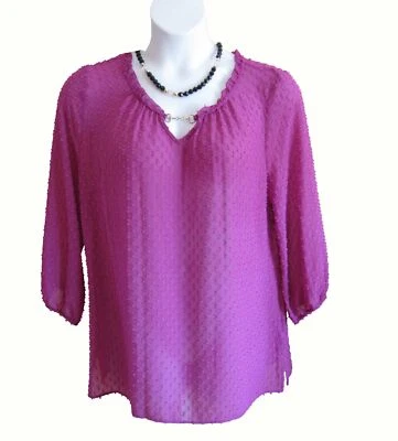 NUEVA CAMISA Chifón Túnica Top Talla XL 14 16 Pullover Blusa Textural Cinta Violeta Foto 1 de 4