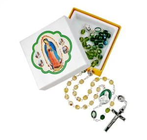 Our Lady of Guadalupe Tri-Color Crystal Rosary - NEW Boxed - Picture 1 of 1