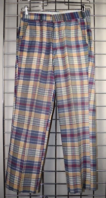 Vintage Plaid Pants 30 x 28 50s 60s Light Weight Bleed Cotton Madras Golden Tan - Image 1 of 4