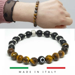 Bracciale uomo donna TIGRE ACCIAIO ONICE braccialetto OCCHIO GRECO ALLAH regalo - Foto 1 di 6