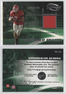 2009 Press Pass Fusion Revered Relics Silver /199 Matthew Stafford Rookie RC