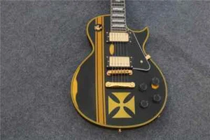 Metallic Iron Cross Classic Relic Black & Yellow Electric Guitar Black Pickguard - Picture 1 of 8