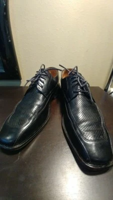 Bachrach-Italy Black Leather Perforated Men Dress Shoe 8  - Image 1 of 4