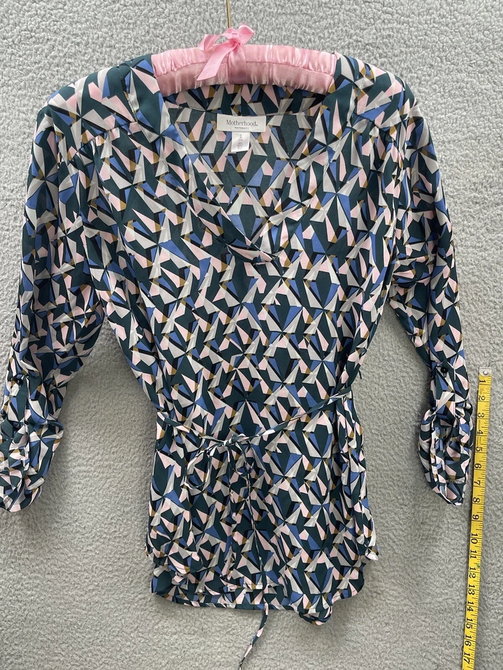 Motherhood Maternity Tunic Top Blouse Womens Small 3/4 Sleeve Geo shapes Blue - Image 1 of 4