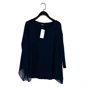 Wallis Navy Blue Chiffon Round Neck Long Sleeve Layered Blouse - Size S NEW - Picture 1 of 19