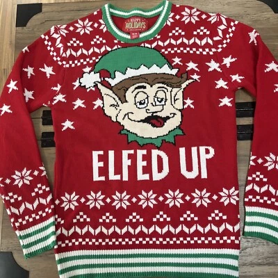 Ugly Christmas Sweater Elfed Up Drunk Elf Naughty Adult Holiday Red Size M Foto 1 de 4