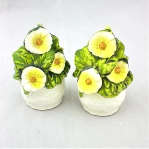 Lefton Rustic Daisy Salt and Pepper Shaker Set Vtg Gold Foil Label 3857 Japan - Picture 1 of 6