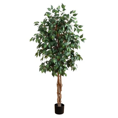 Árbol de ficus artificial verde de 5 pies tamaño natural decoración de oficina en casa sin mantenimiento Foto 1 de 4