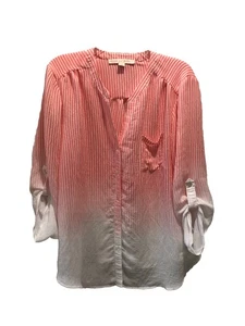 Good Days Ahead XL Pink White Stripe Ombré Button Up Blouse L/S - Picture 1 of 6