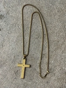 HZMAN Gold Plated Stainless LORDS PRAYER Cross Pendant Chain Necklace NICE heavy - Picture 1 of 7