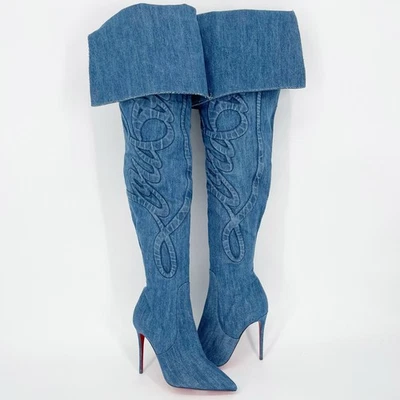 Christian Louboutin Denim Kate Botta Alta Loubijeans Over the Knee Boot EU 37.5 - Image 1 of 4