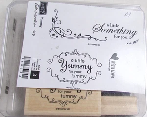 Stampin Up Yummy Rubber Wood Stamps Set 3 Food Gift Tags Cardmaking Scrapbooking - Picture 1 of 4