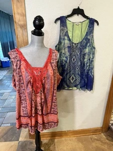 Lot 2 One World ~ Tanks, Size 2 X, Scoop-Neck,  w/Sequins - Picture 1 of 6