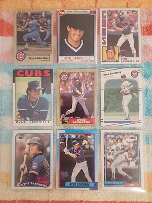 Ryne Sandberg 9 cartas colección incluyendo 83 Fleer RC,84,86,87,89,90,92 Topps Foto 1 de 2